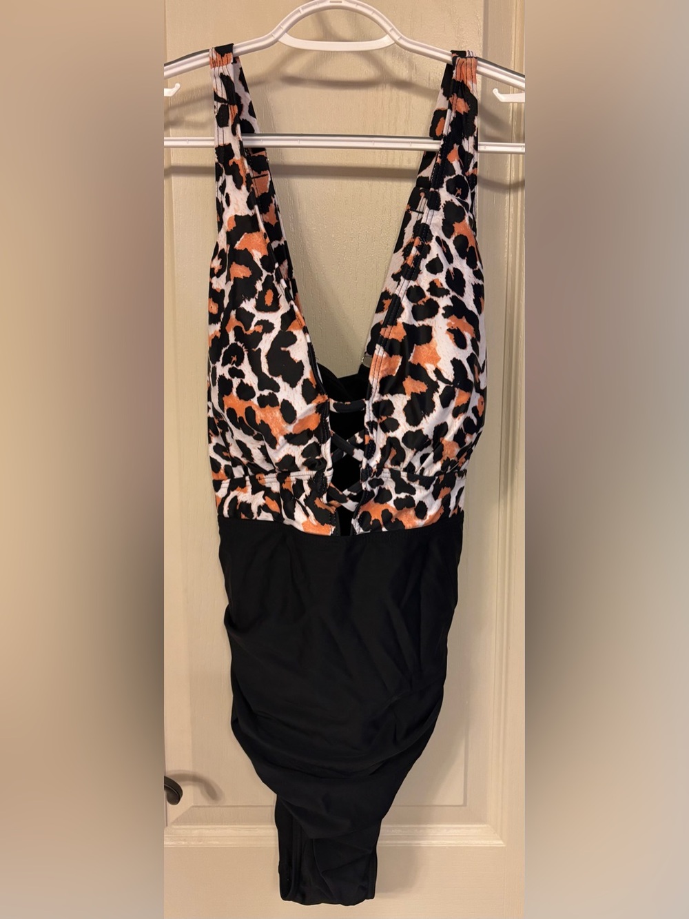 Younique Black One-Piece Swimsuit with Leopard Accent 16W